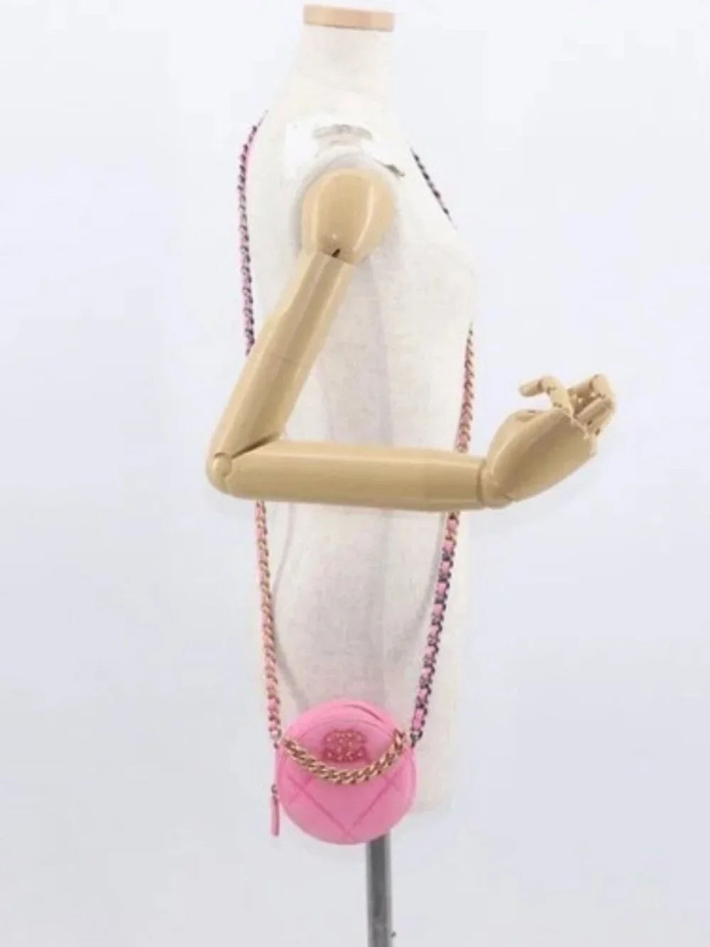 CHANEL Matelasse Chain Shoulder Bag Canvas Pink Gold CC Auth bs32090